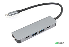 Адаптер Type-C на HDMI, USB 3.0*2 + 2 Type-C для MacBook серый