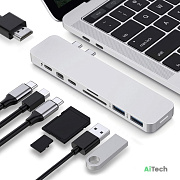 Адаптер сдвоенный Type C на HDMI, USB 3.0*2 + Type C* 2 + SD/TF для MacBook 