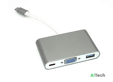Адаптер Type-C на VGA, USB 3.0 + Type-С для MacBook (серый)