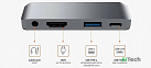 Адаптер Type C на HDMI, USB 3.0 + Audio 3,5 + Type C серебристый