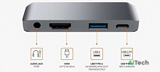 Адаптер Type C на HDMI, USB 3.0 + Audio 3,5 + Type C серебристый
