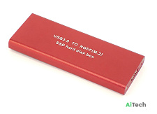 Бокс для SSD диска NGFF (M2) NVME/PCI-e с выходом USB 3.0 алюминиевый красный